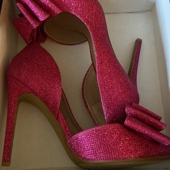 NWT Betsey Johnson Valentines Pink Glitter Stiletto Heels big bow size 7 NIB - Picture 11 of 15